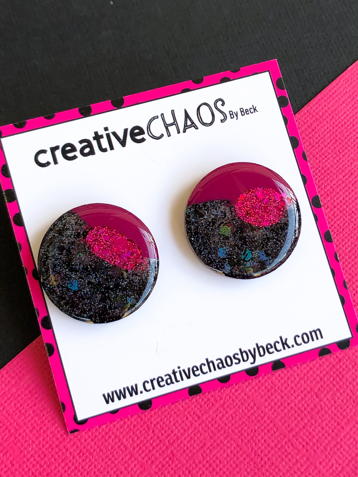 Black & Fuchsia Glitter Mega Stud (45)