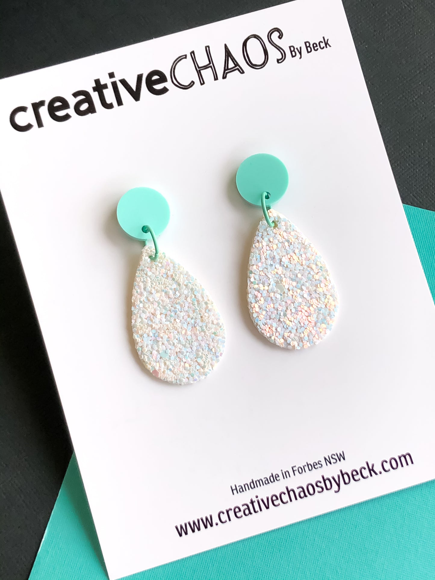 White Holographic Glitter Drop Dangle