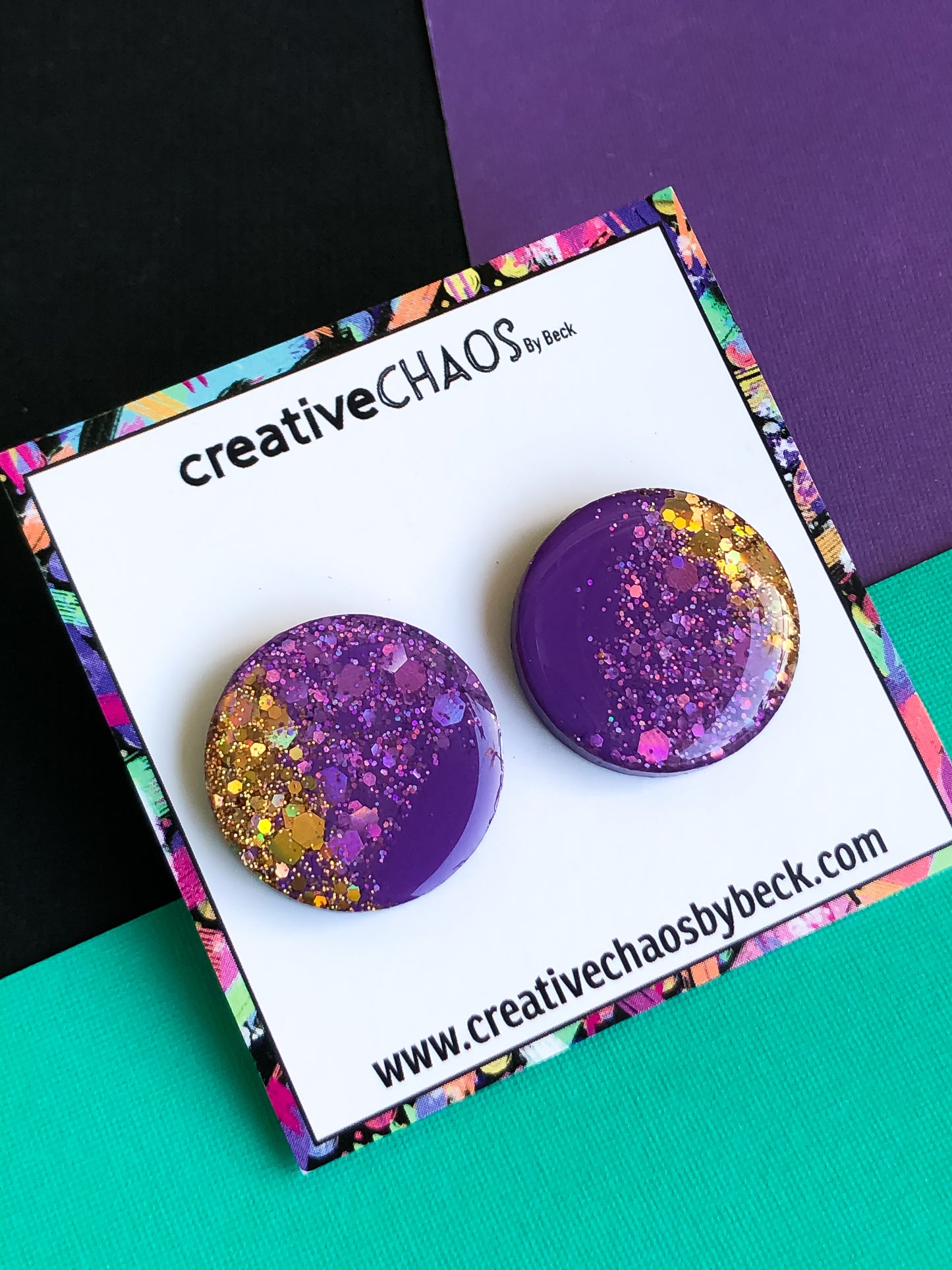 Purple & Gold Glitter Mega Stud