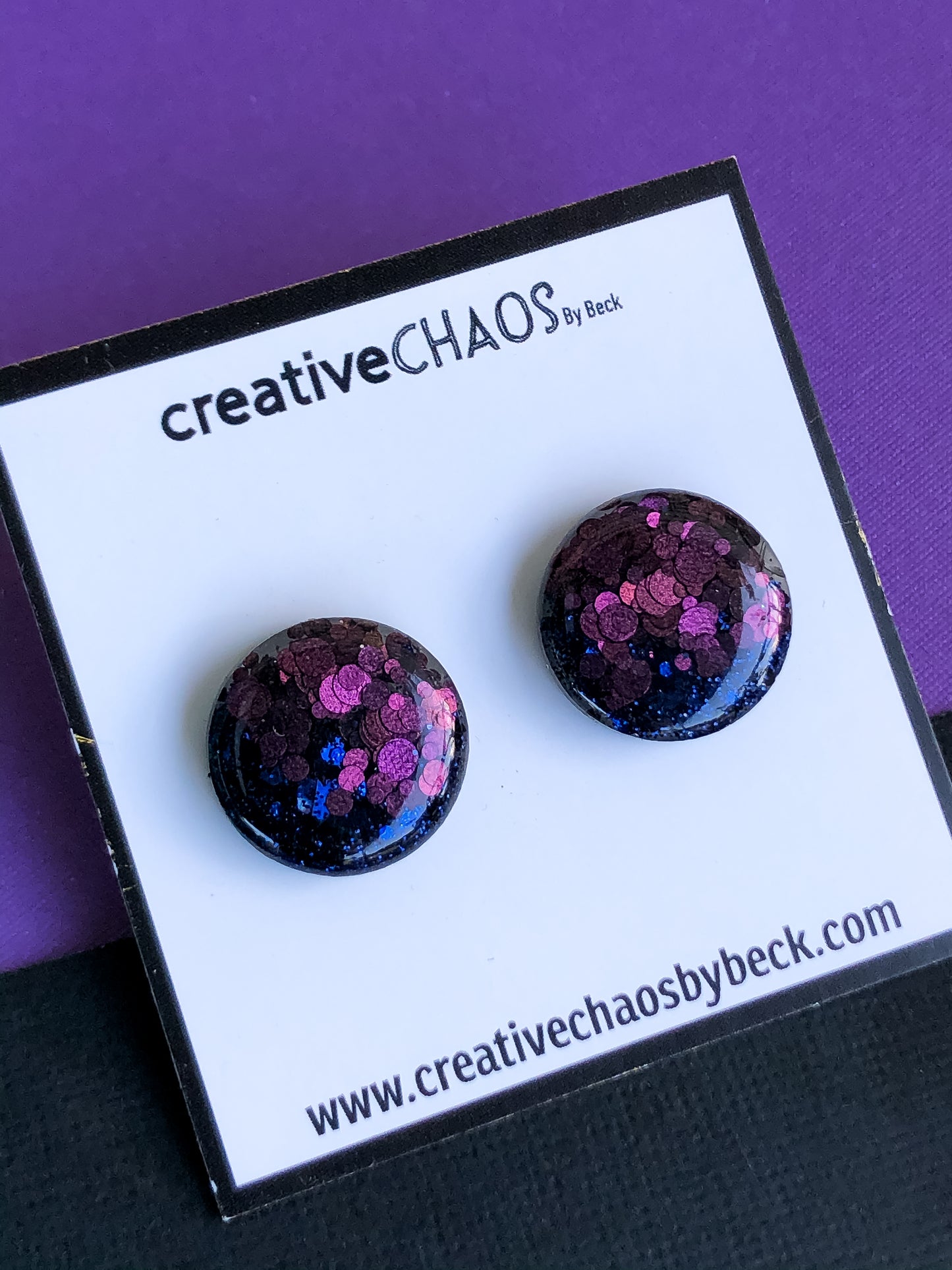 Navy & Burgundy Glitter Medium Stud