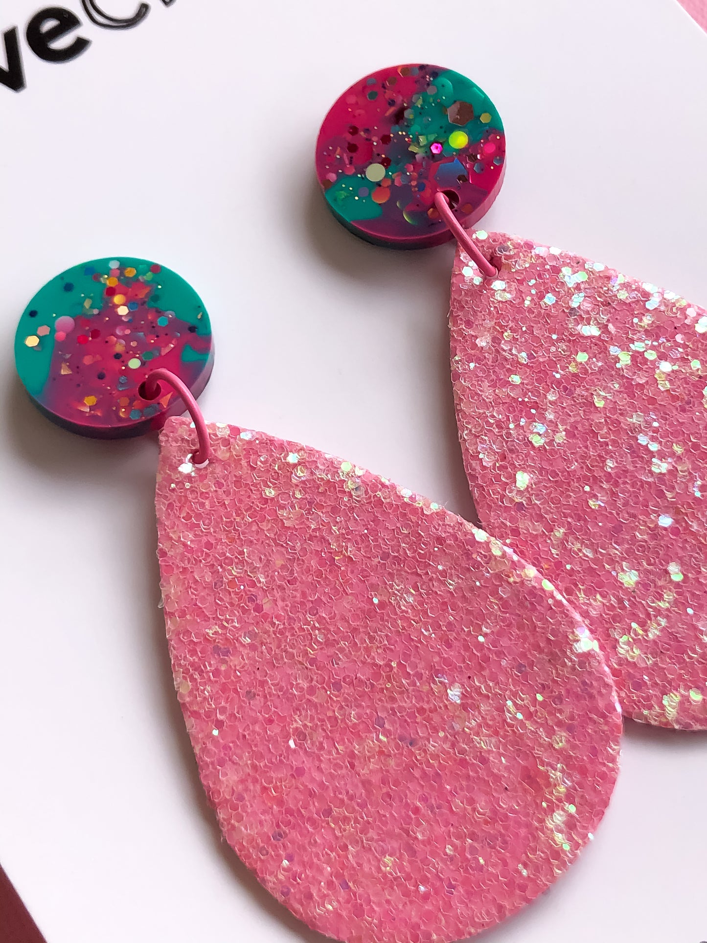 Pink Holographic Drop Dangle