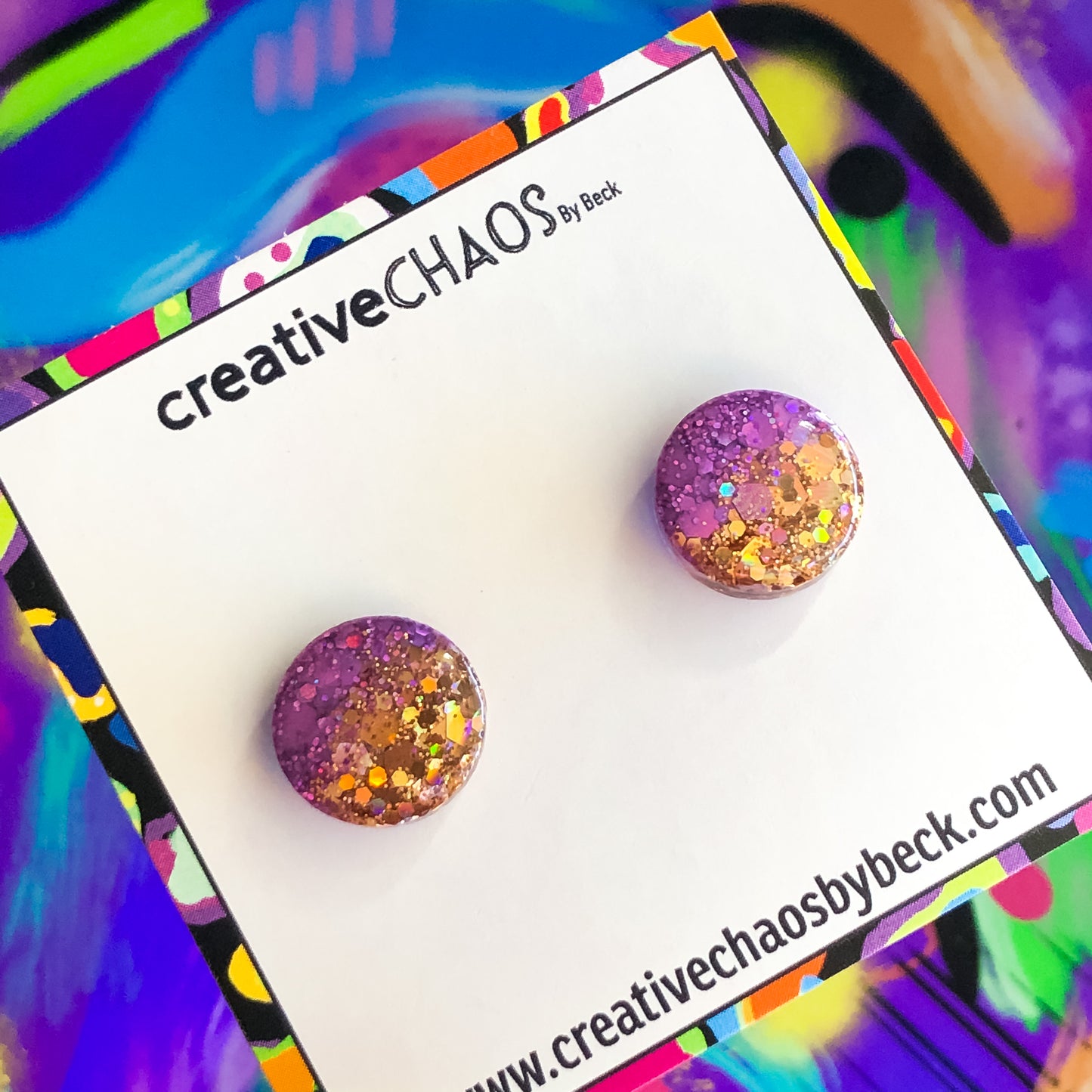 Purple & Gold Glitter Midi Stud (1)