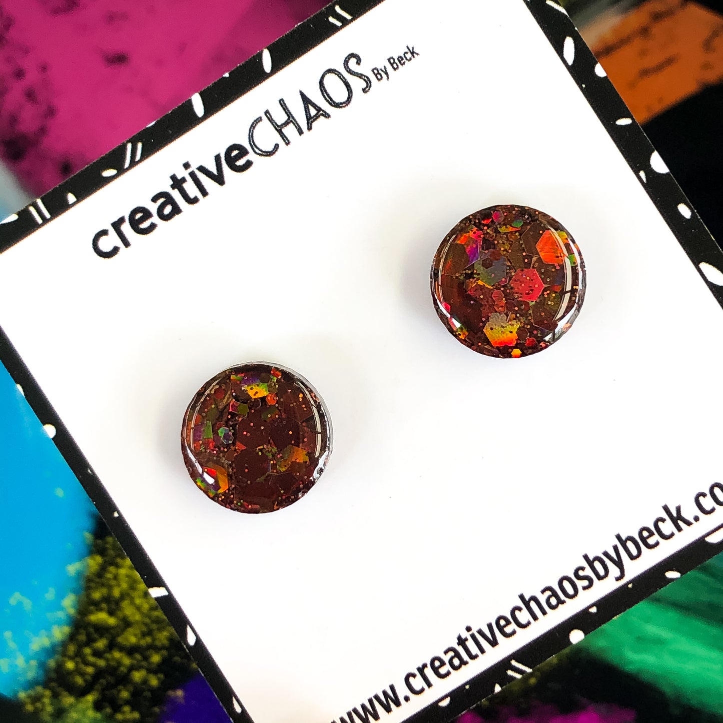 Brown Holographic Glitter Midi Stud (2)