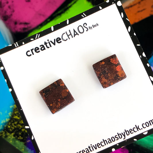 Brown Glitter Matte Square Stud