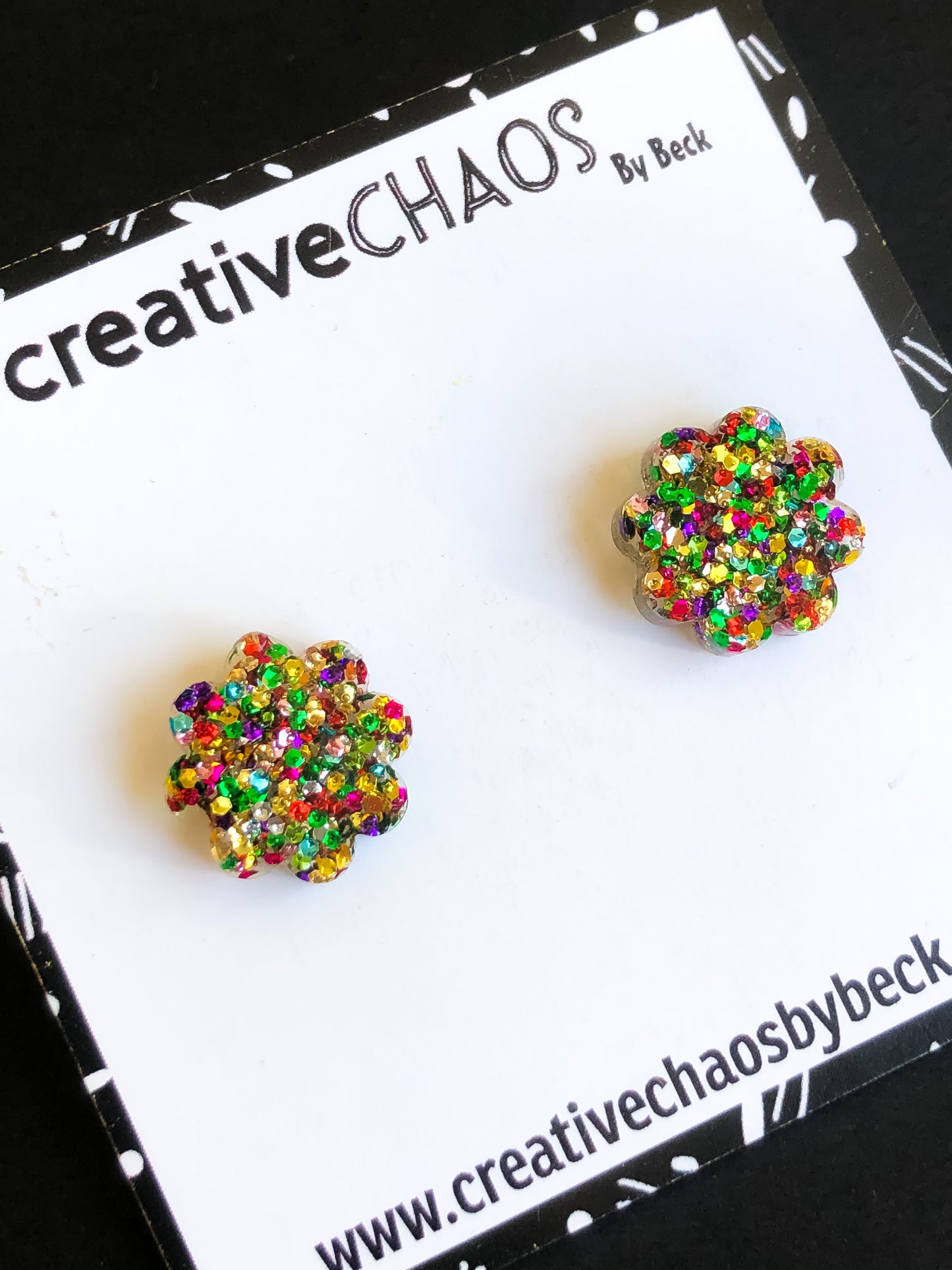 Multi Coloured Flower Glitter Midi Stud