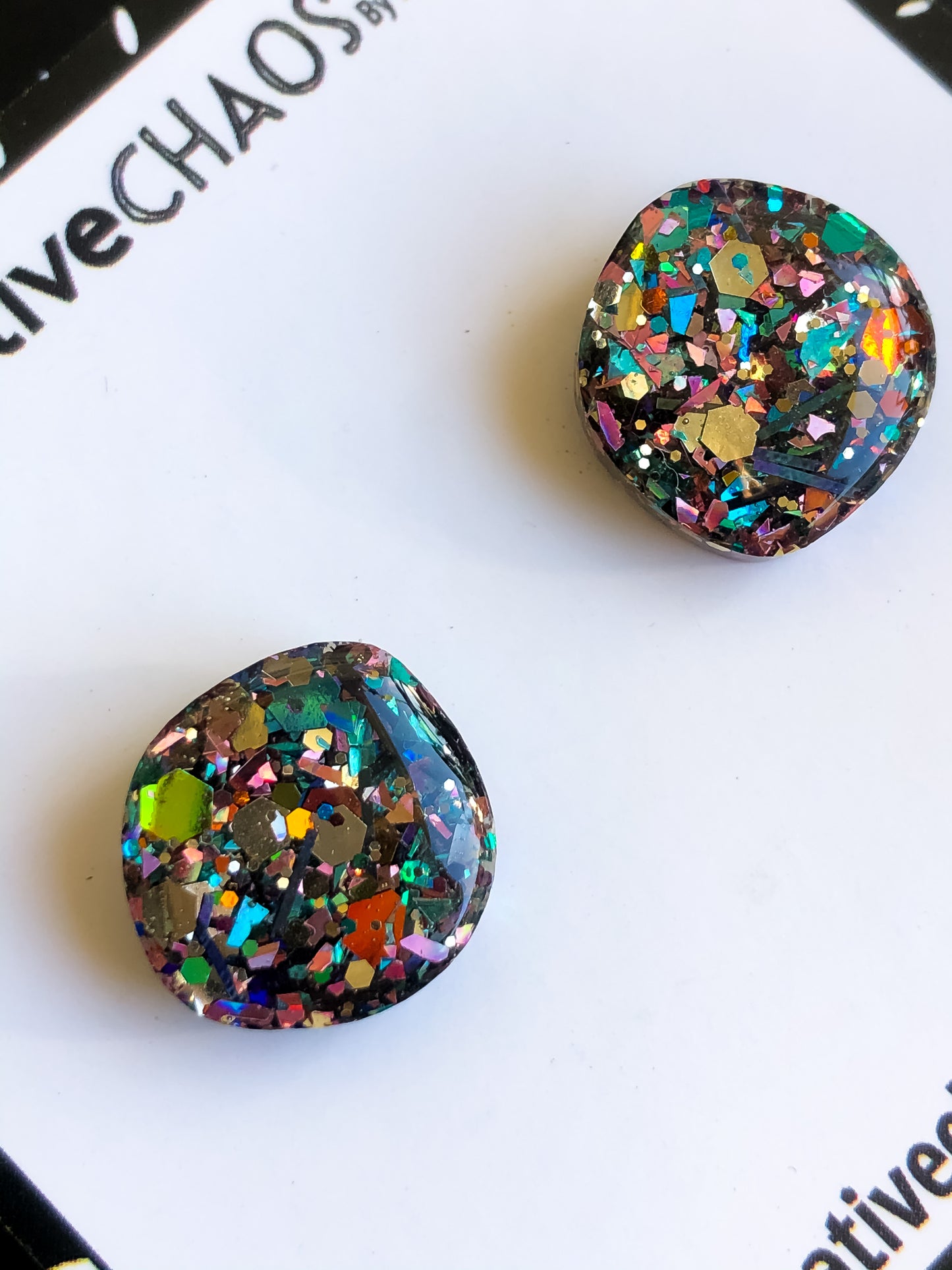 Multi Coloured Organic Circle Glitter Midi Stud