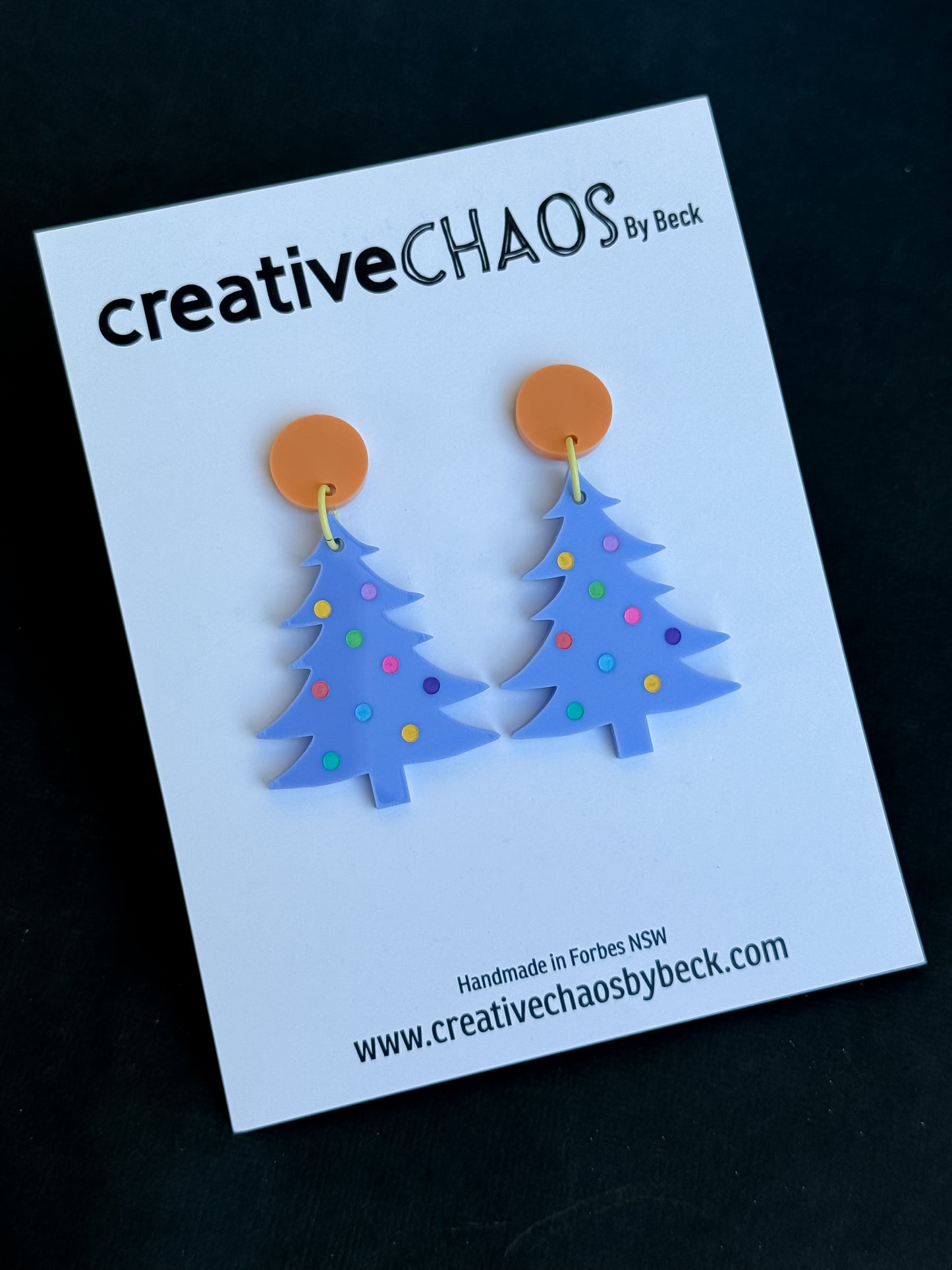 Festive Acrylic Christmas Tree Dangle Earrings with Colourful Spots (10)