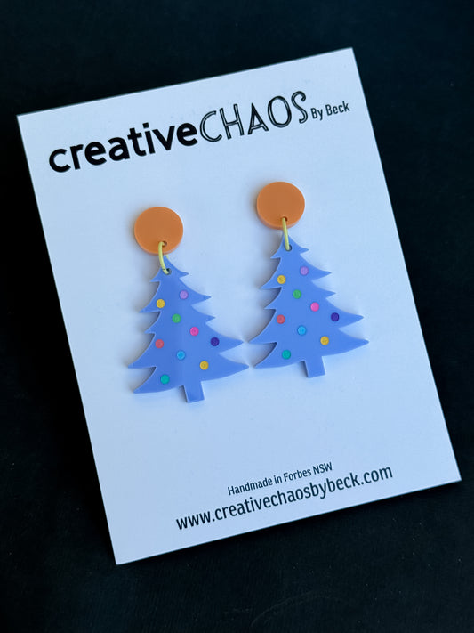 Festive Acrylic Christmas Tree Dangle Earrings with Colourful Spots (10)