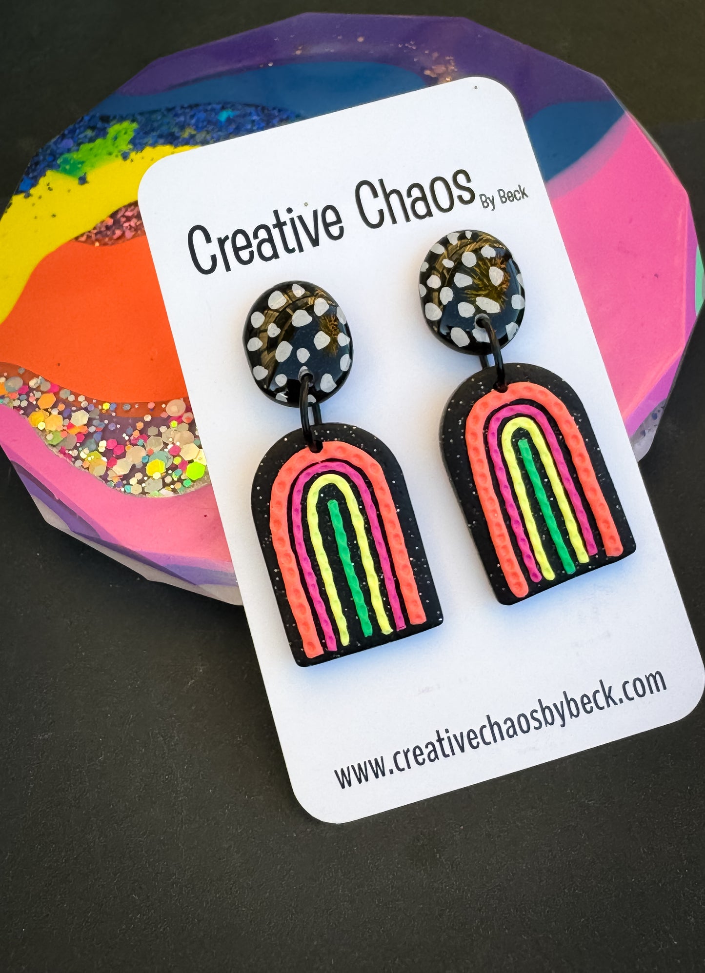 Rainbow Polymer Clay Dangle Earrings