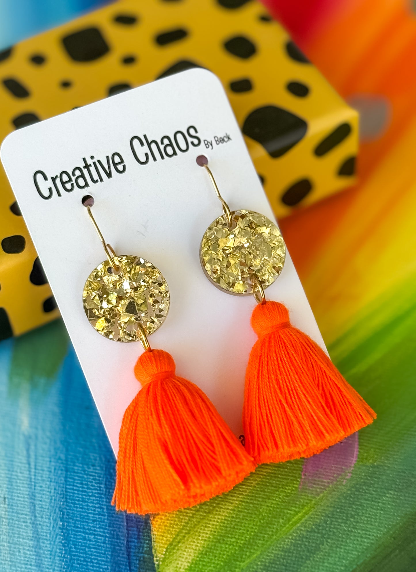 Chunky Gold Acrylic Topper & Coloured Tassel Hook Earrings