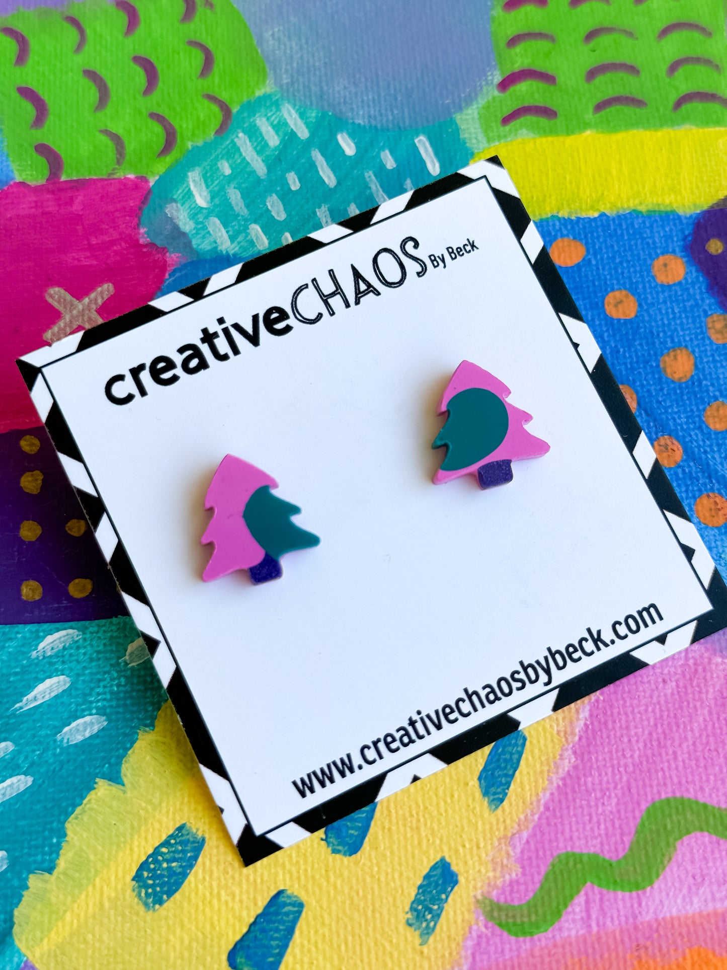 Resin Christmas Tree Studs - Pink, Green & Purple (7)