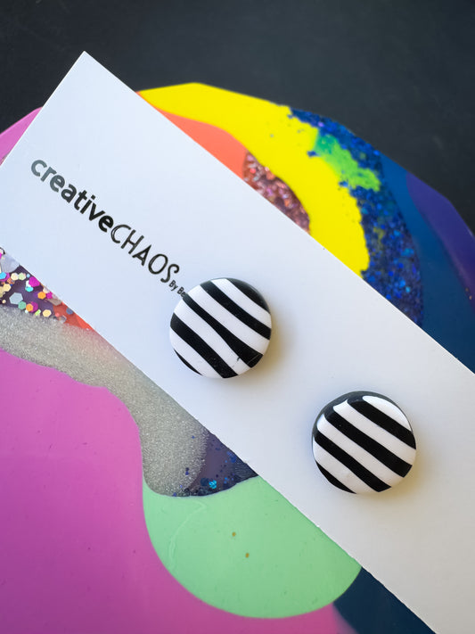 Black & White Stripe Midi Clay Stud Earrings (52)