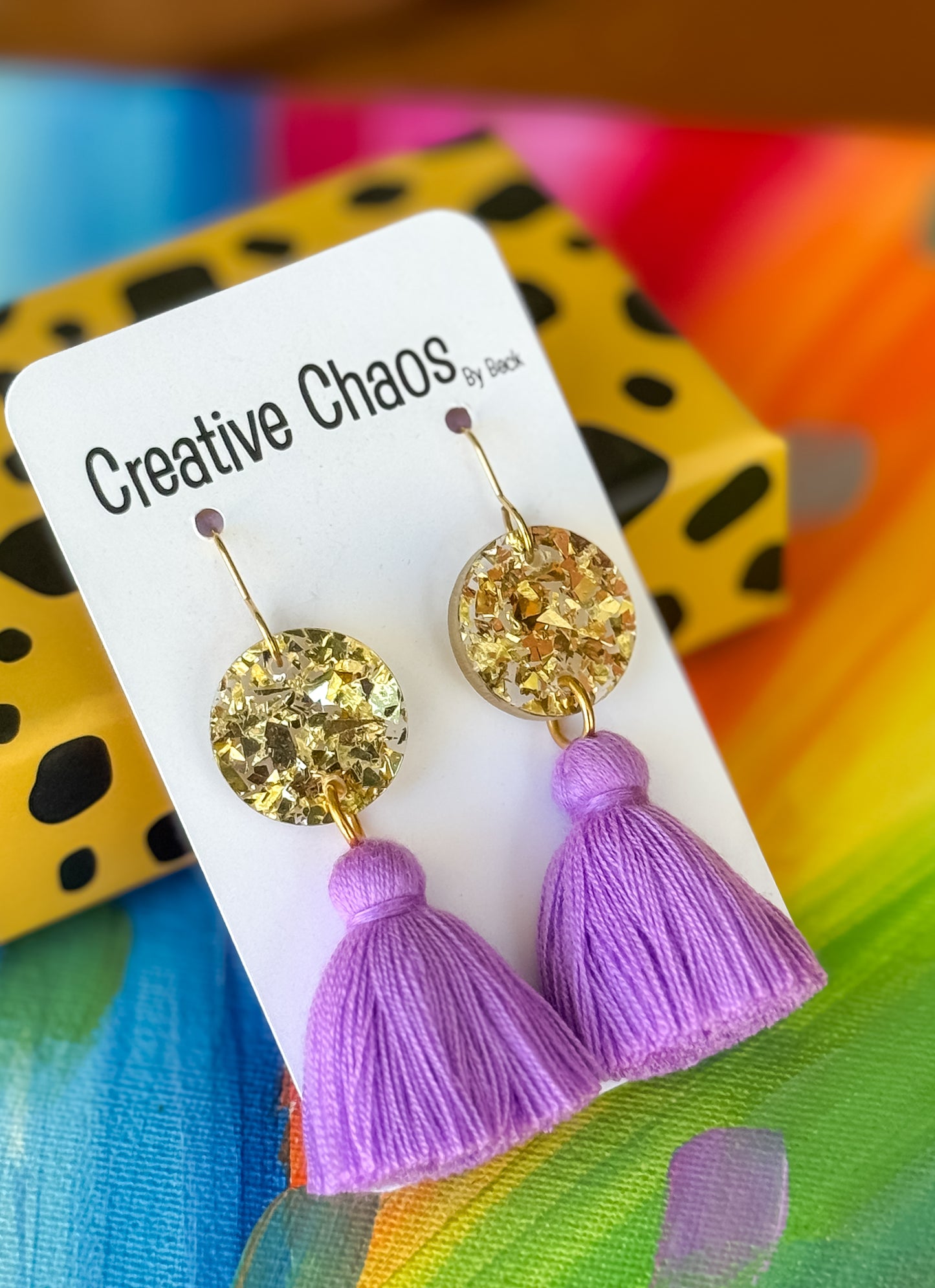 Chunky Gold Acrylic Topper & Coloured Tassel Hook Earrings