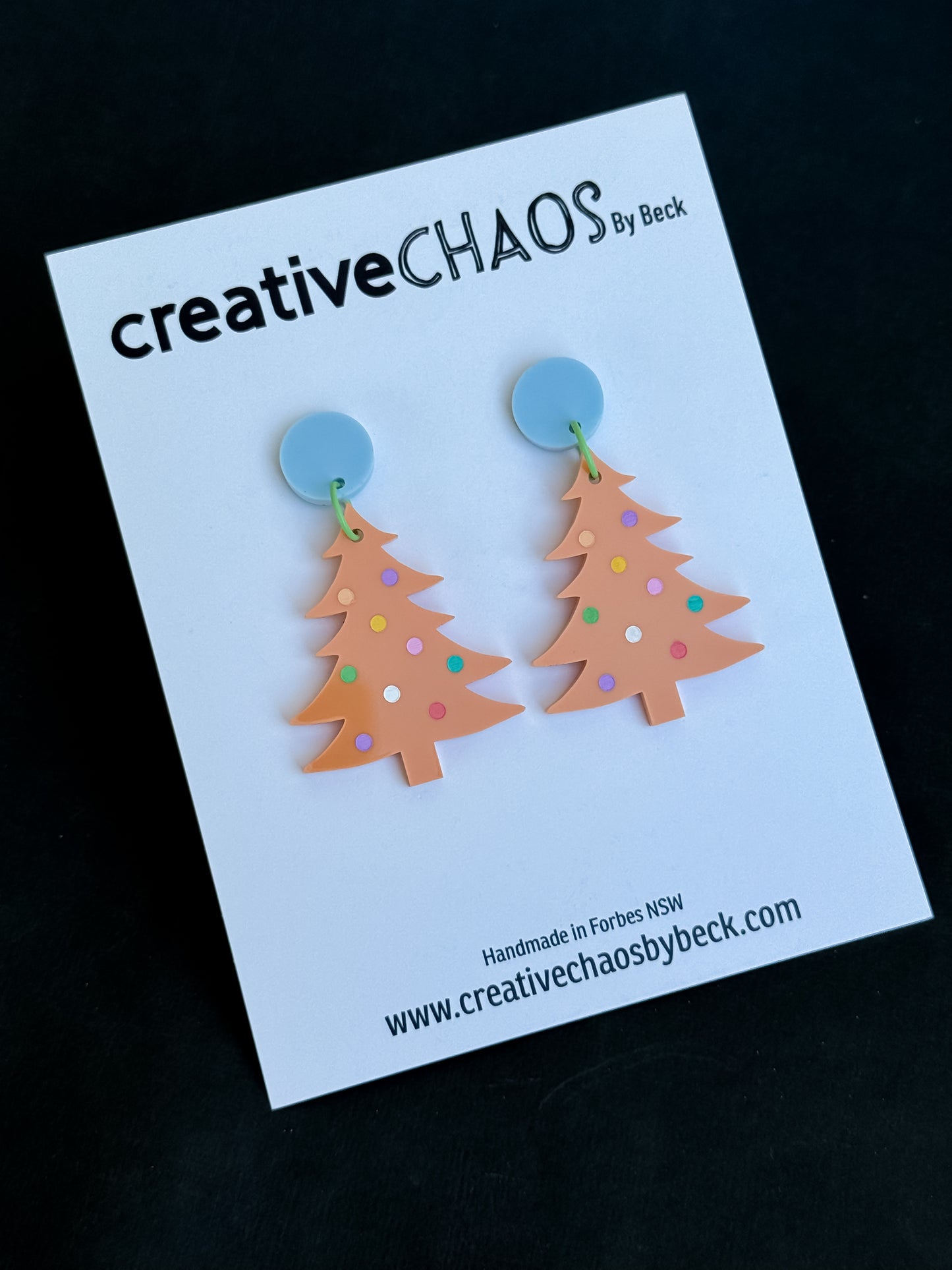 Festive Acrylic Christmas Tree Dangle Earrings with Colourful Spots (5)