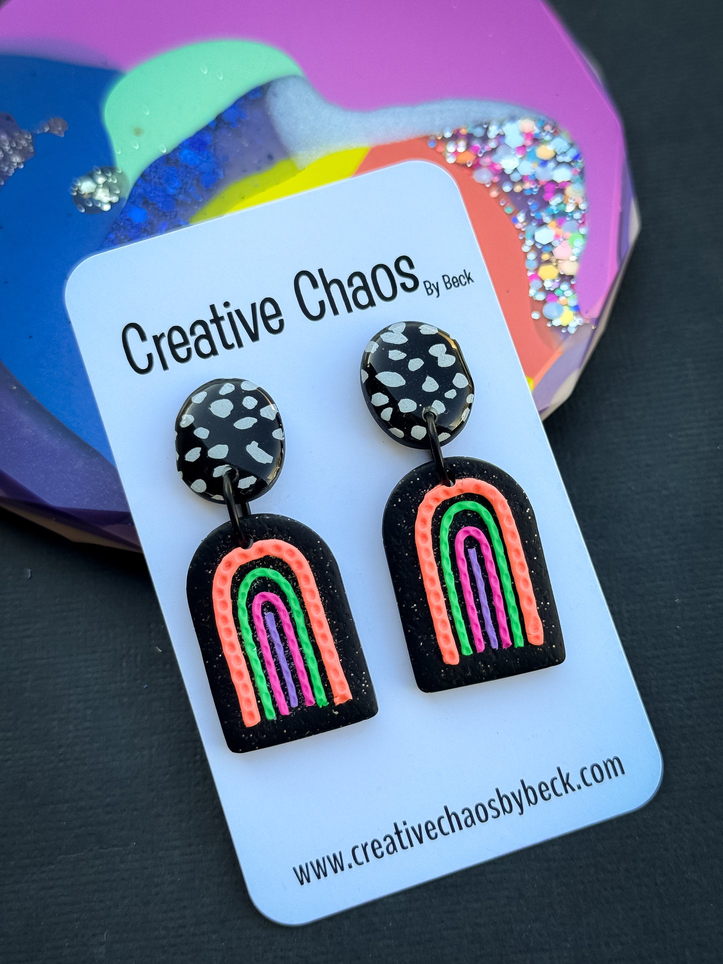 Rainbow Polymer Clay Dangle Earrings