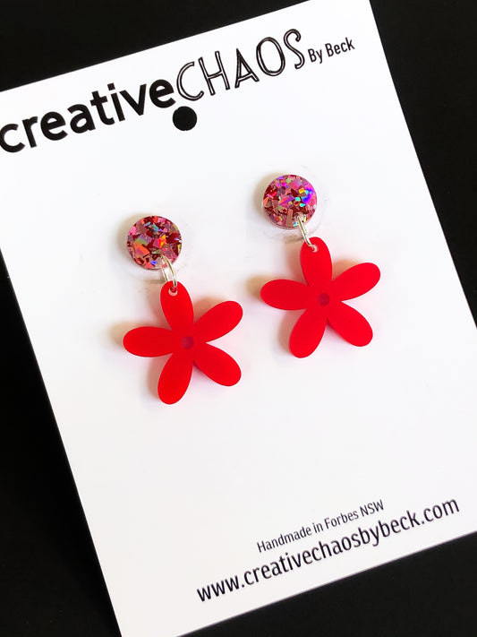 Chaos Red Acrylic Flower Dangle
