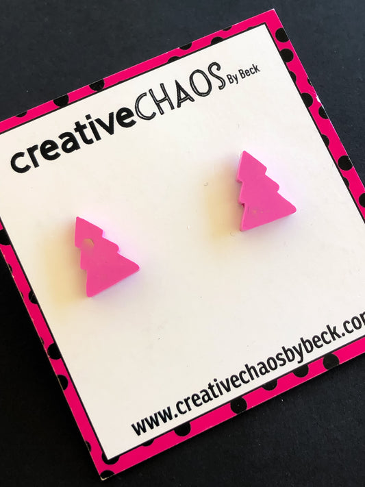 Resin Mini Christmas Tree Studs - Pink  (87)