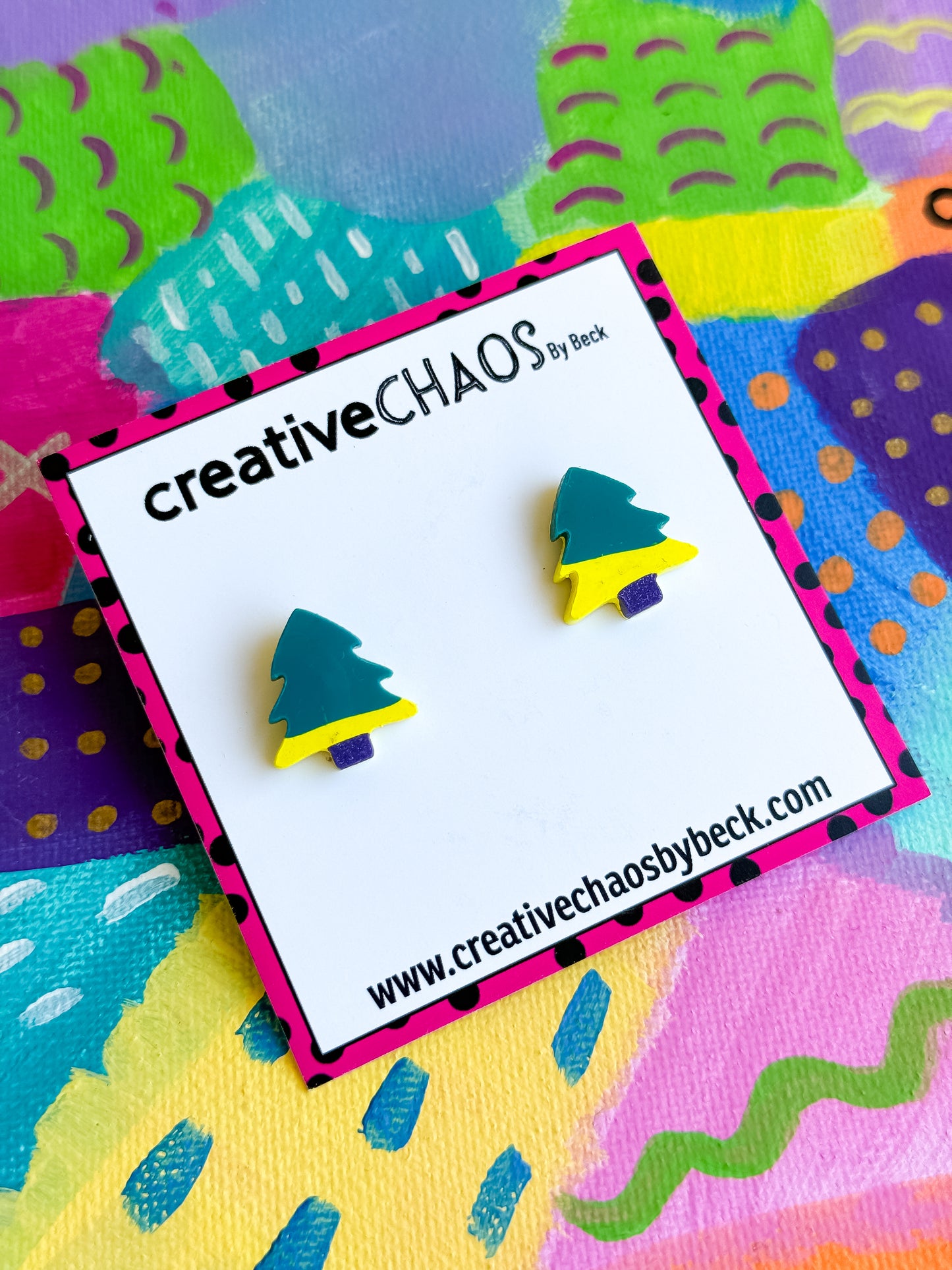 Resin Christmas Tree Studs - Yellow, Green & Purple (9)