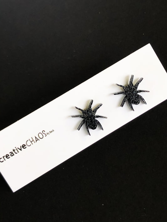 Black Spider Stud with Silver Glitter