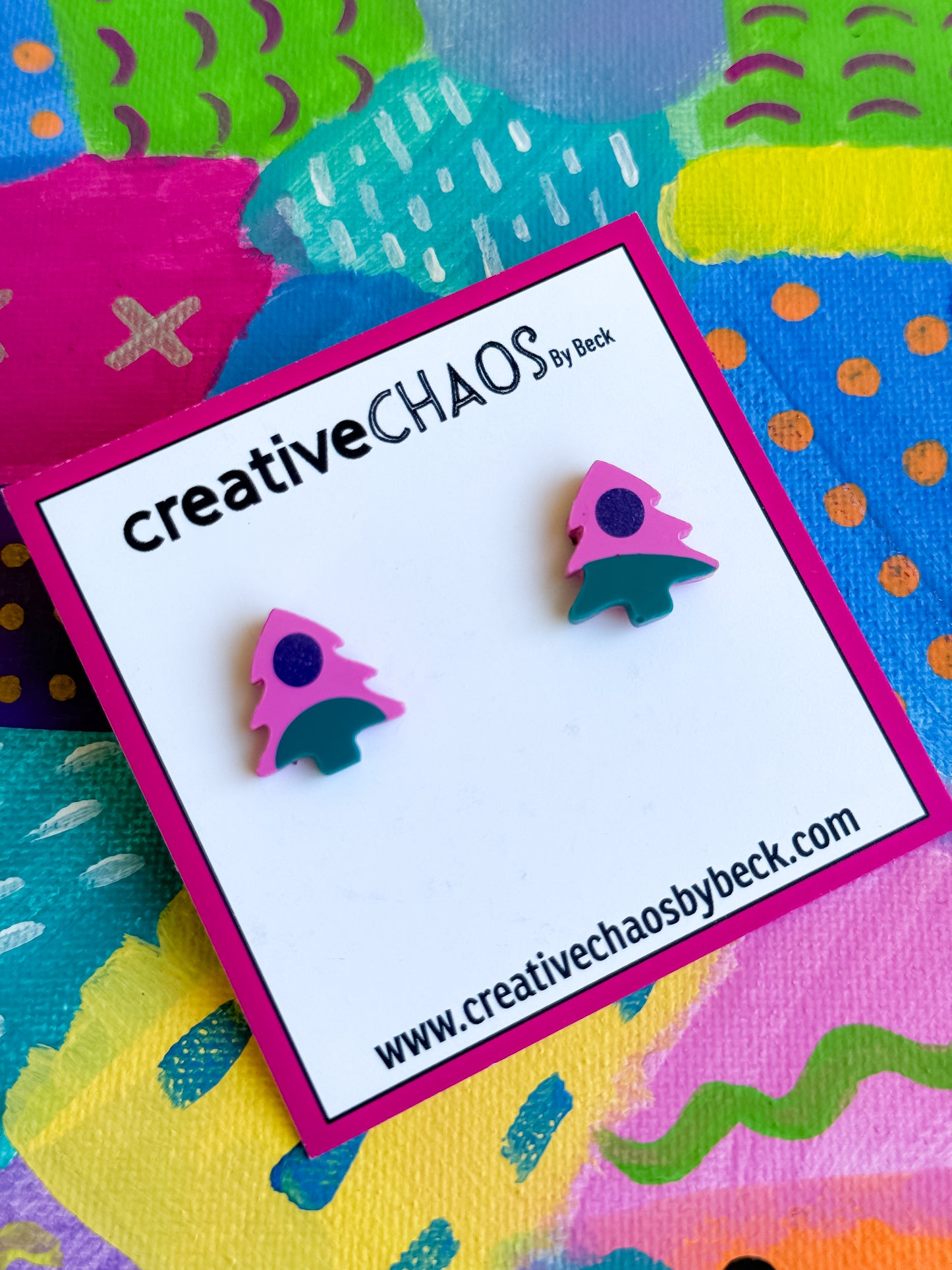 Resin Christmas Tree Studs - Pink, Green & Purple (8)