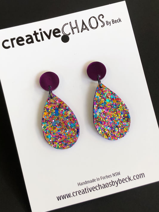 Multicoloured Glitter Drop Dangle