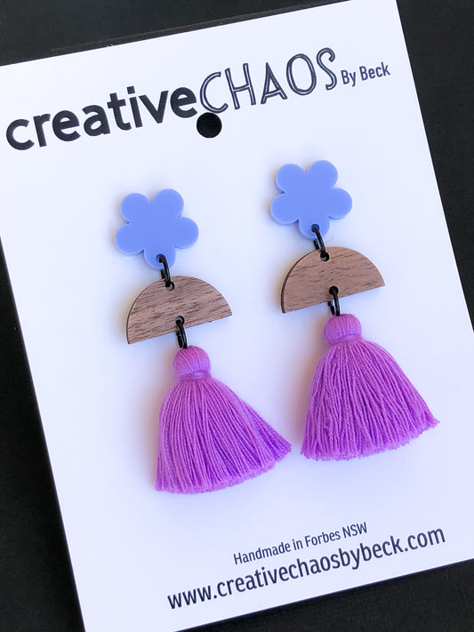 Acrylic + Timber + Tassel Statement Dangle