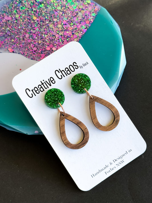 Timber with Green Glitter Topper Dangle