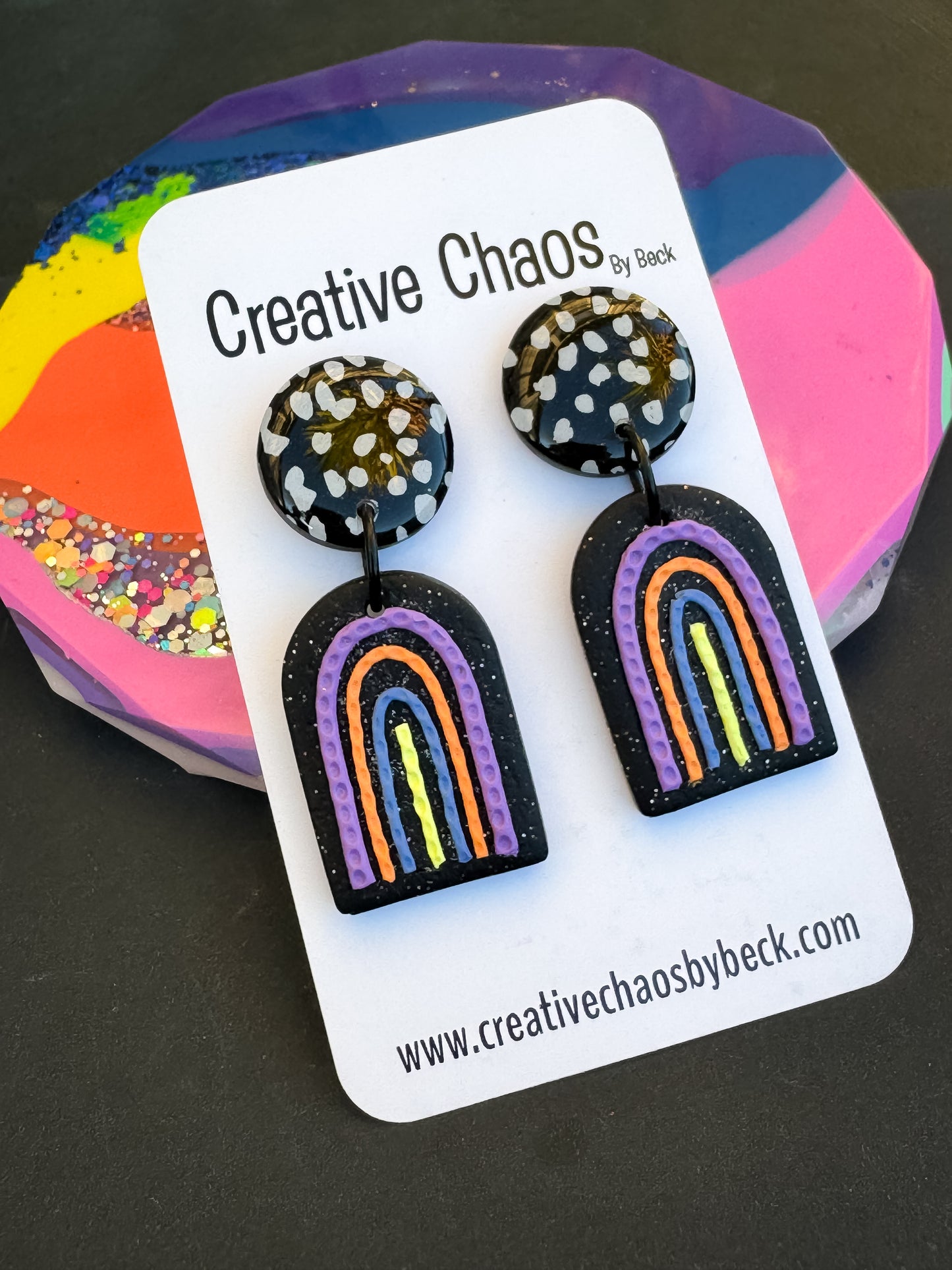 Rainbow Polymer Clay Dangle Earrings