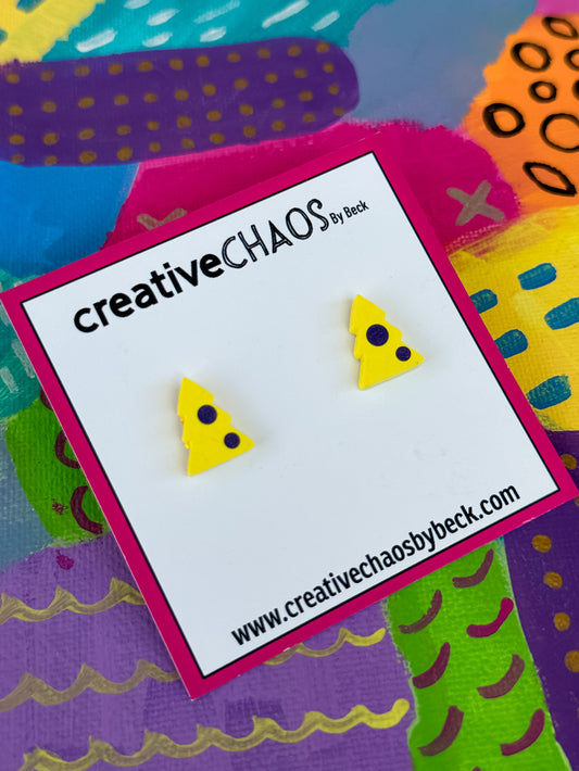 Resin Mini Christmas Tree Studs - Yellow & Purple (3)