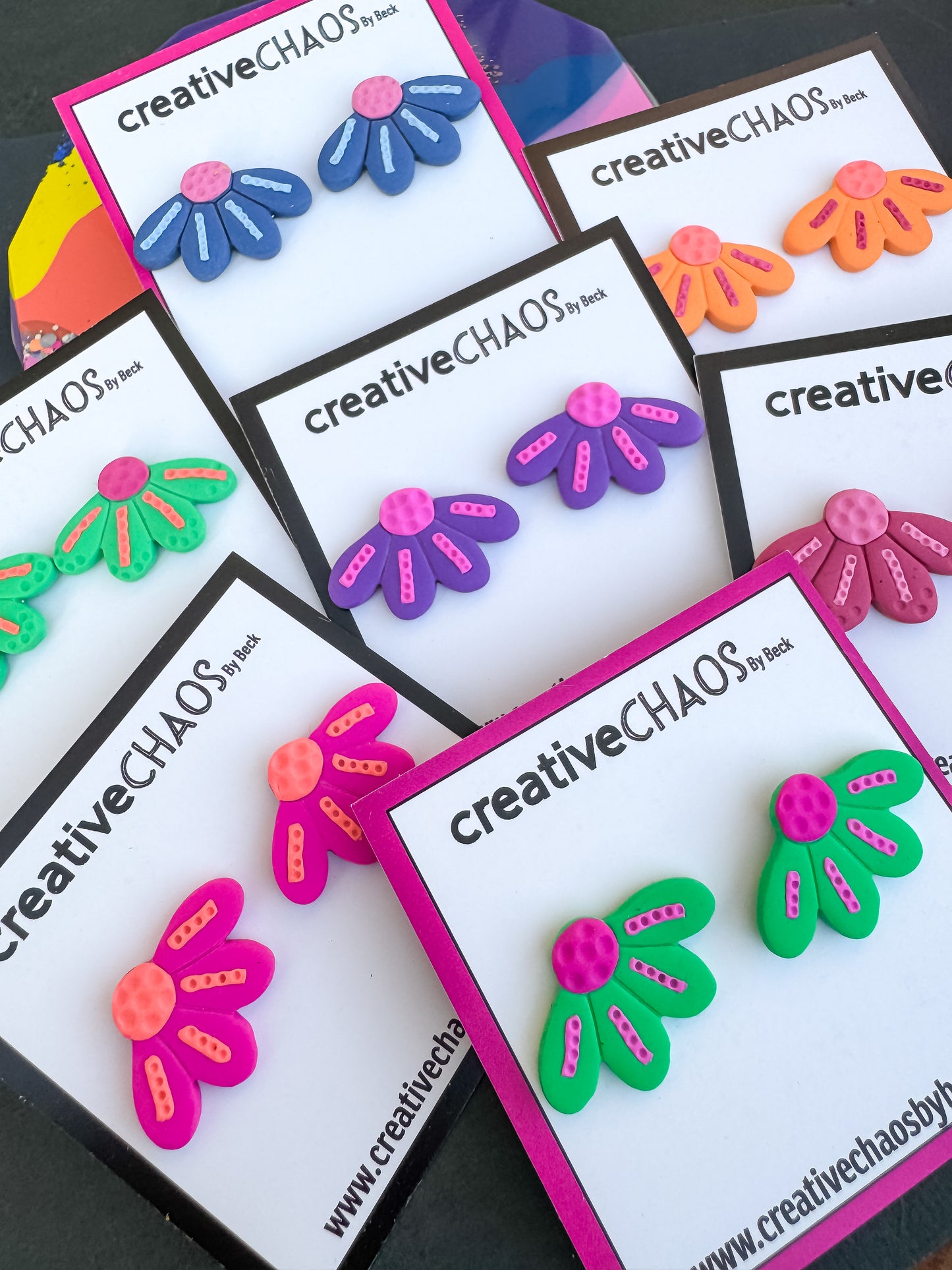 Polymer Clay 1/2 Flower Stud Earrings