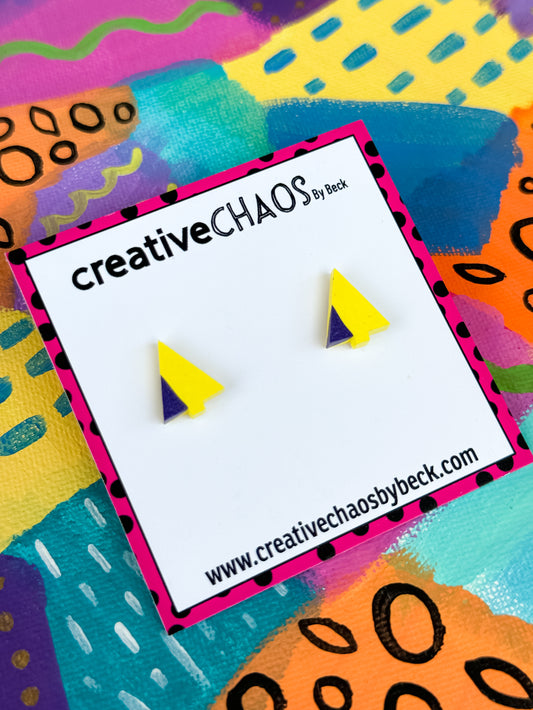 Resin Mini Christmas Tree Studs - Yellow & Purple (4)