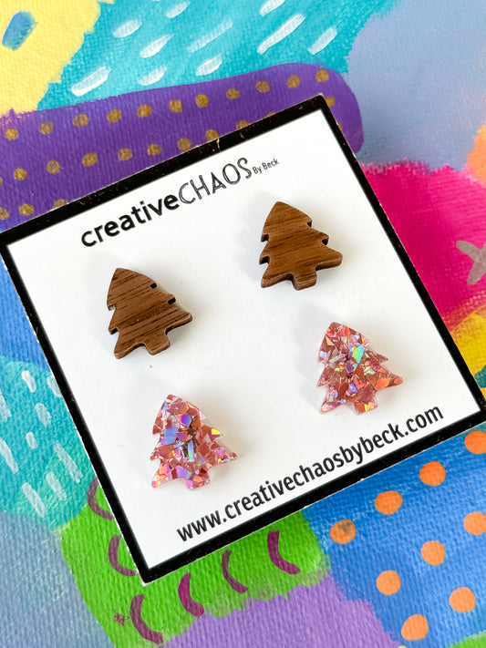 Timber & Chunky Glitter Acrylic Christmas Tree Stud Pack Earrings (1)