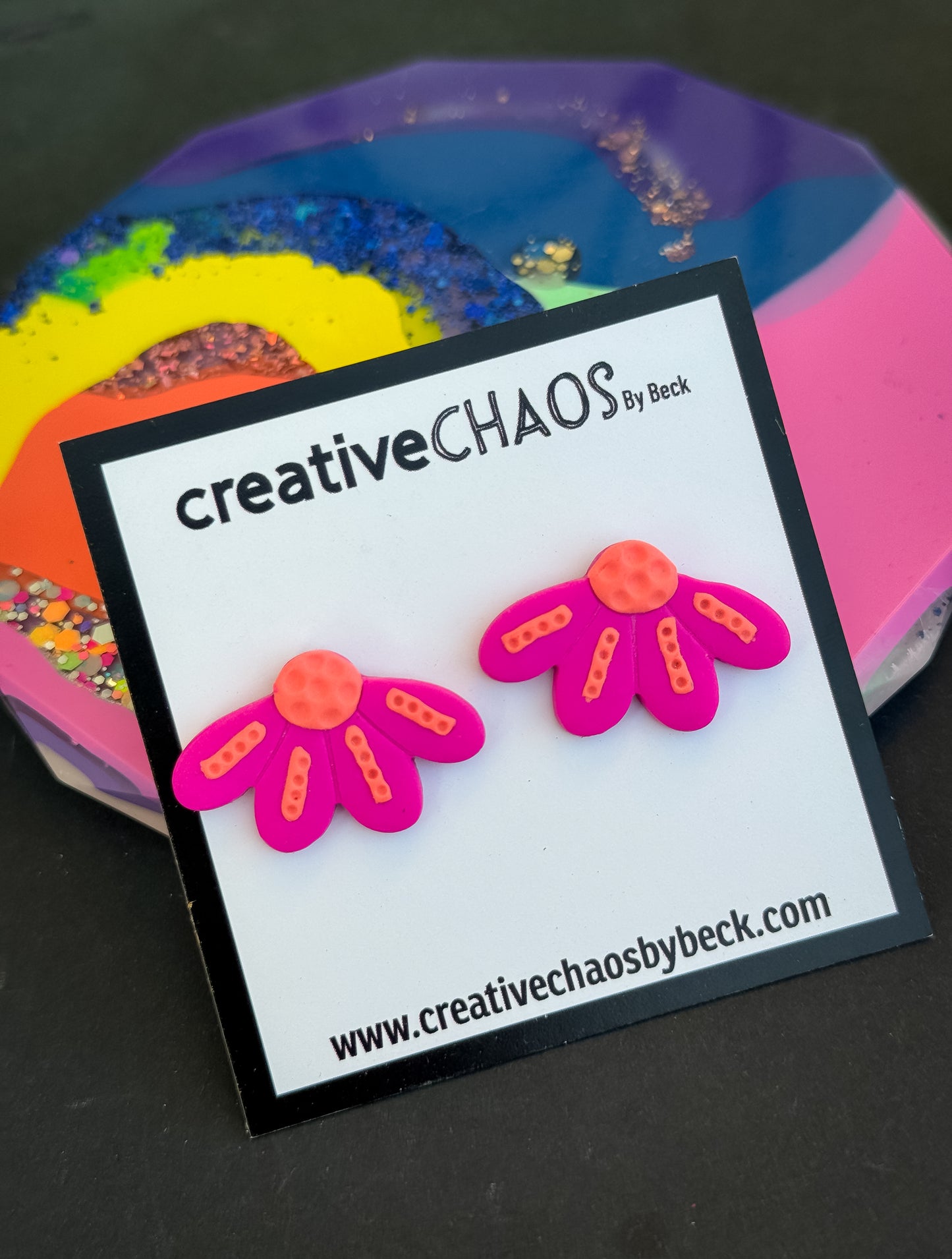 Polymer Clay 1/2 Flower Stud Earrings