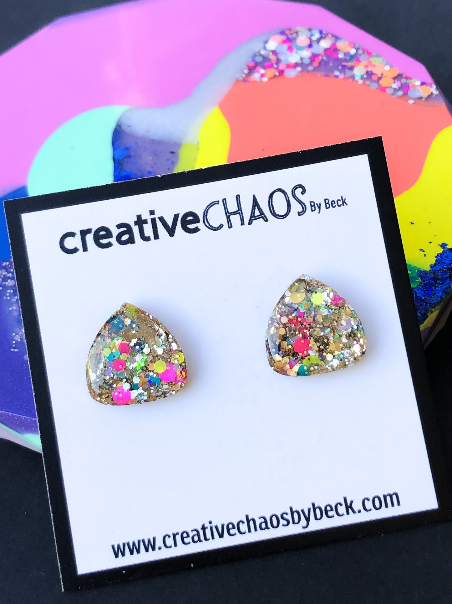 Multi Coloured Glitter Rounded Triangle Stud (5)