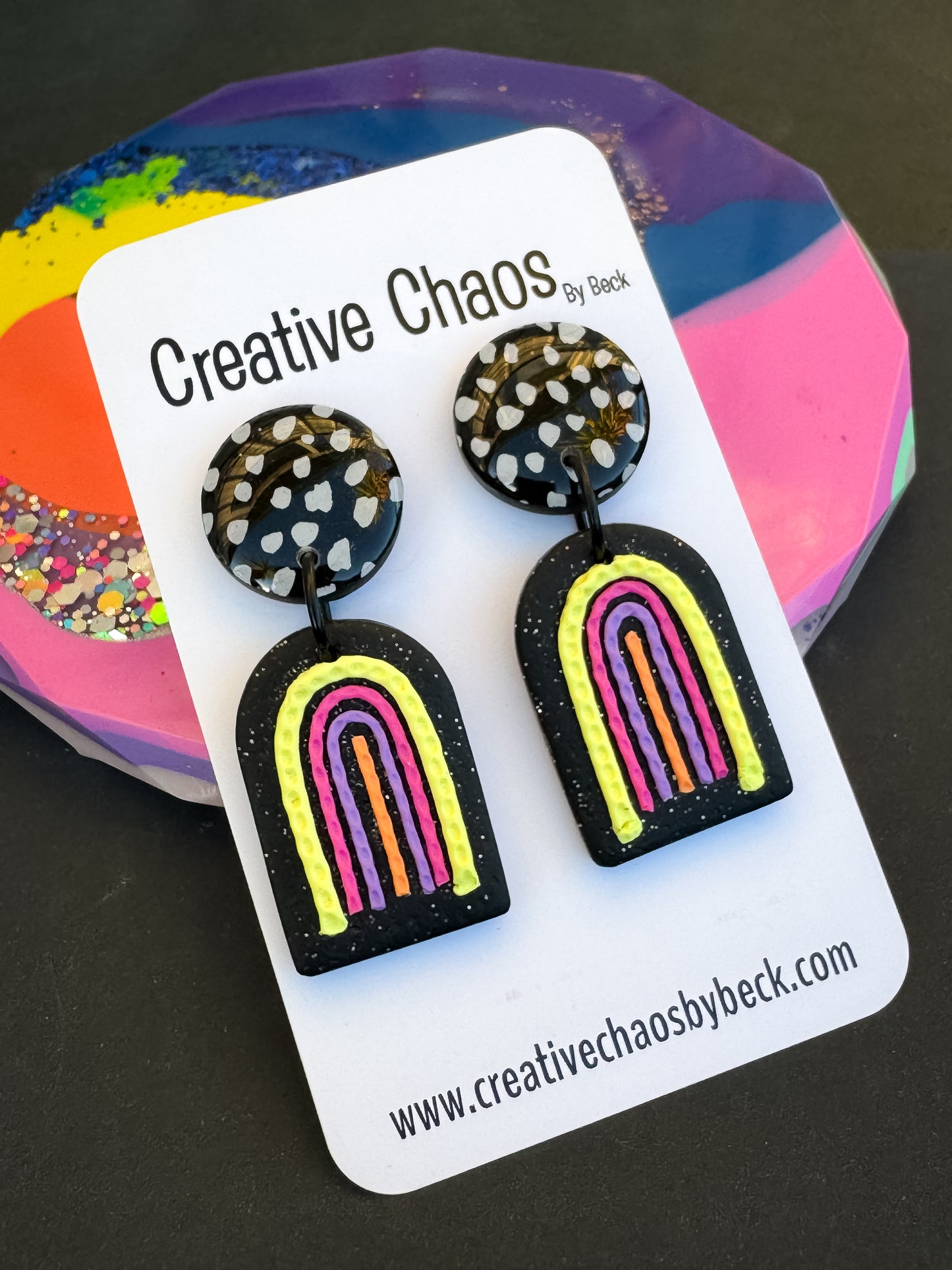 Rainbow Polymer Clay Dangle Earrings