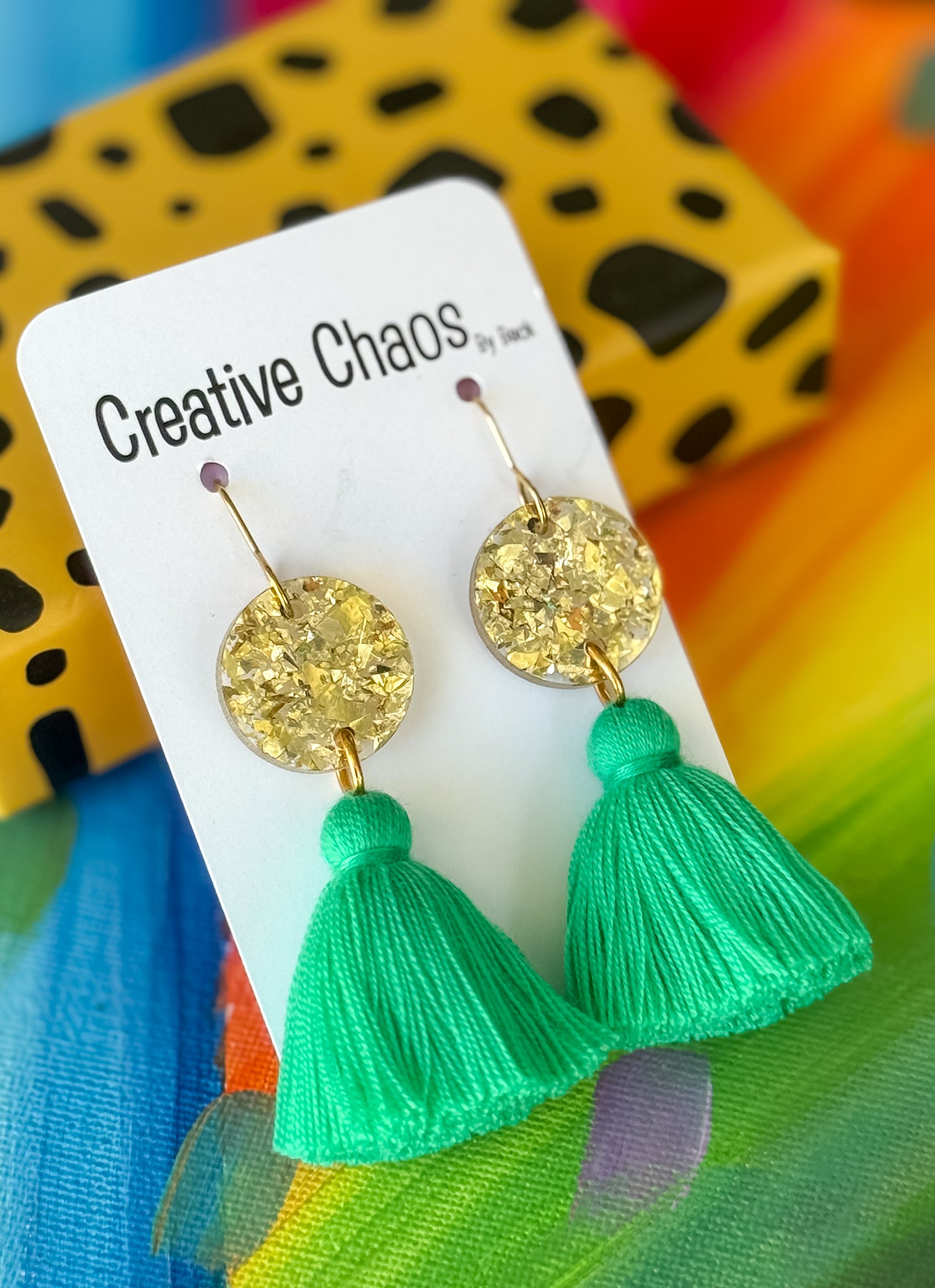 Chunky Gold Acrylic Topper & Coloured Tassel Hook Earrings