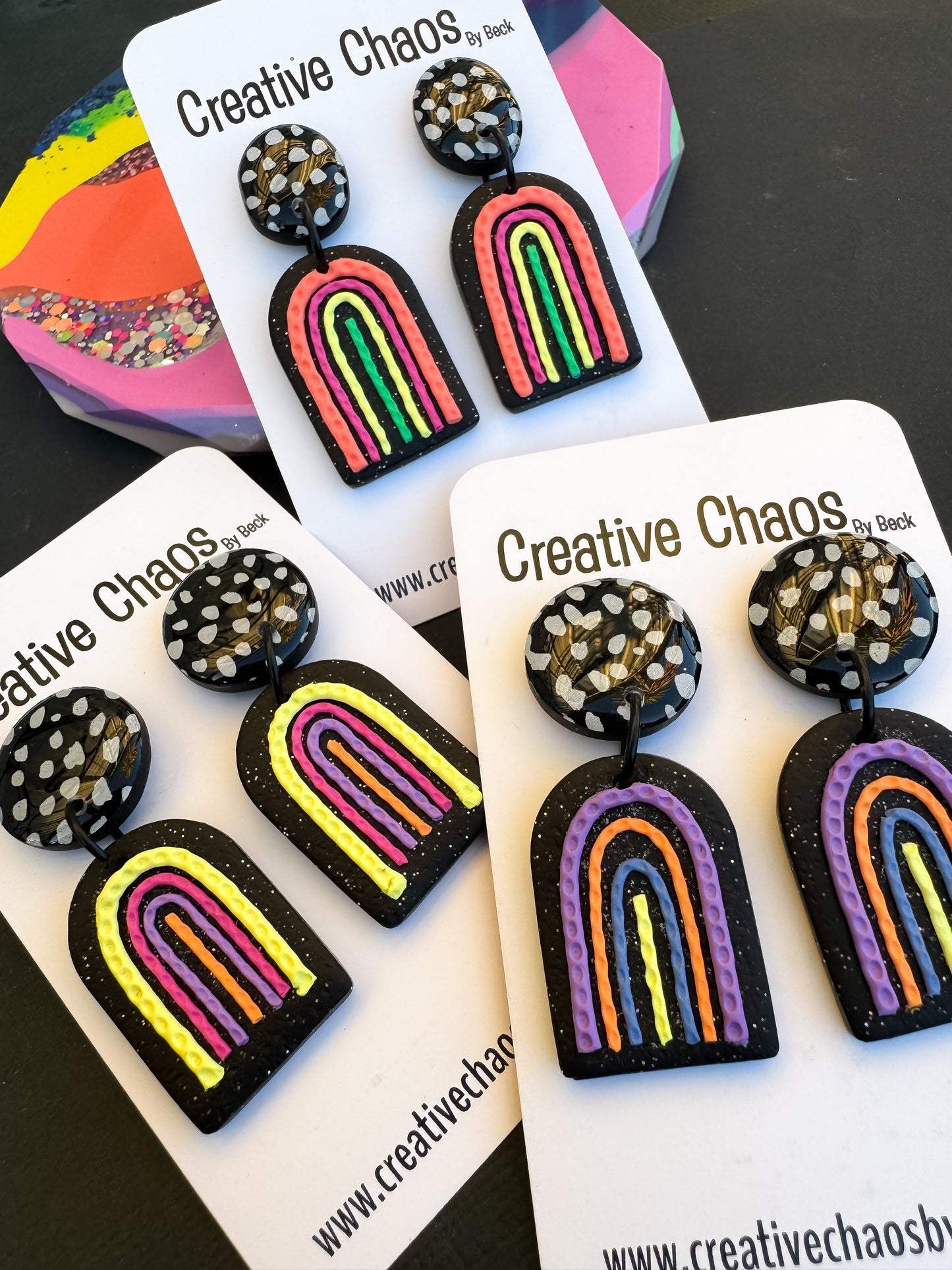 Rainbow Polymer Clay Dangle Earrings
