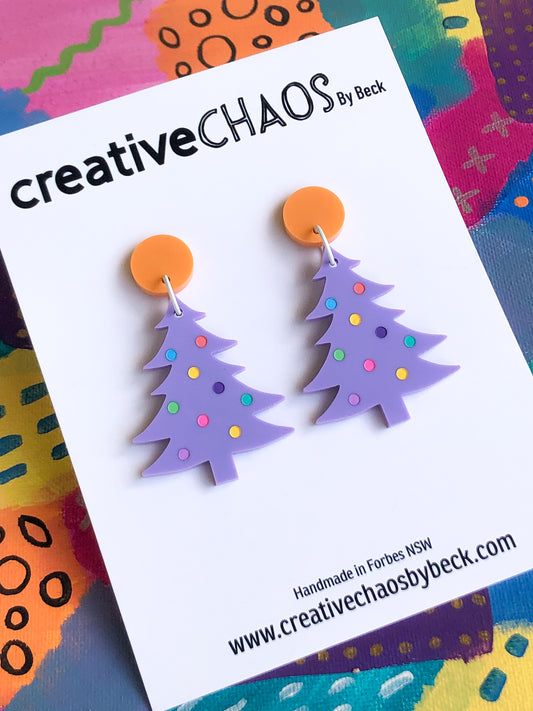 Festive Acrylic Christmas Tree Dangle Earrings with Colourful Spots (38)