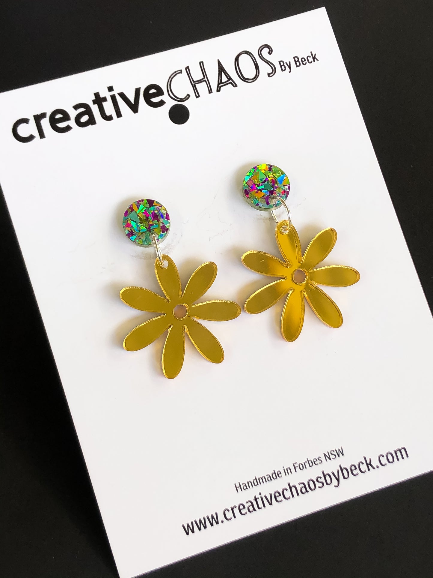 Chaos Gold Mirrored Acrylic Flower Dangle