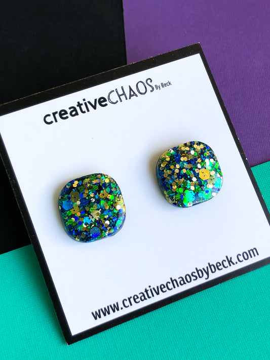 Multi Coloured Rounded Square Stud