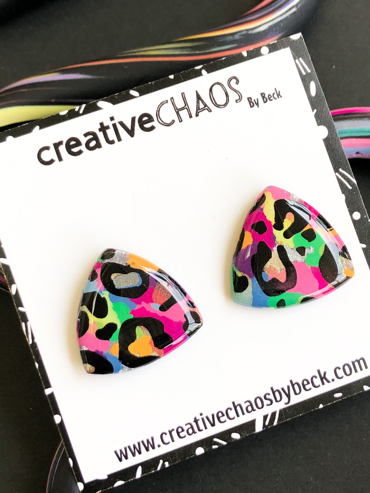 Colourful Leopard Rounded Triangle Stud