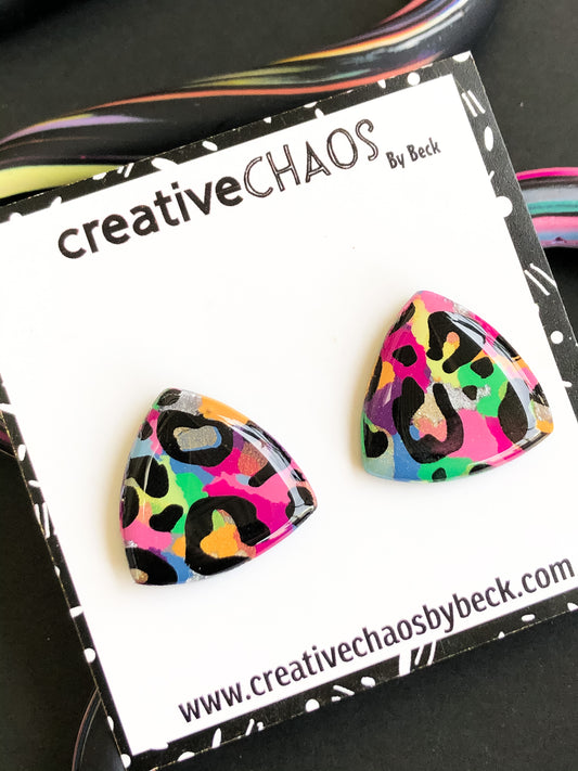 Colourful Leopard Rounded Triangle Stud (14)