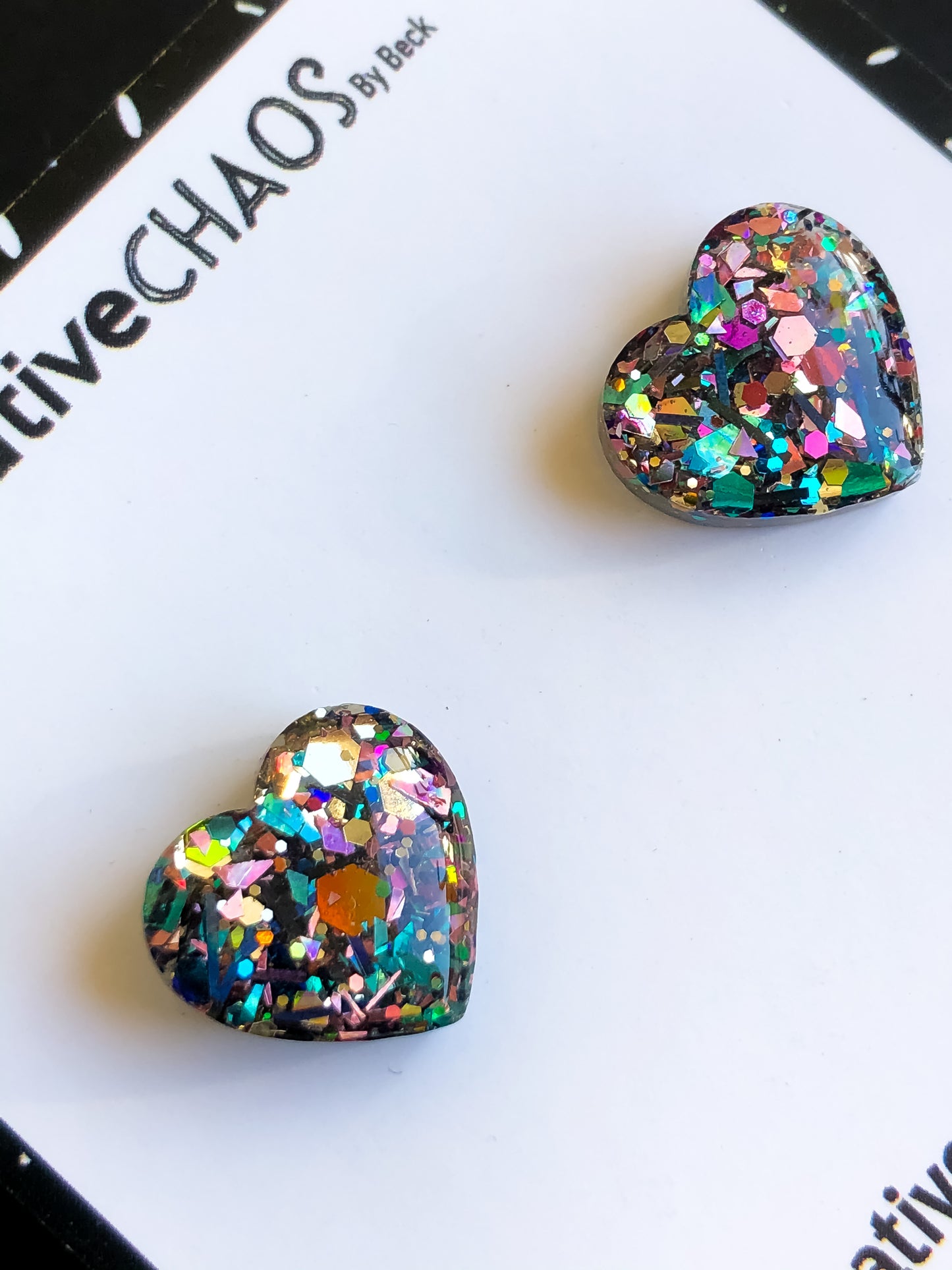 Multi Coloured Heart Glitter Midi Stud