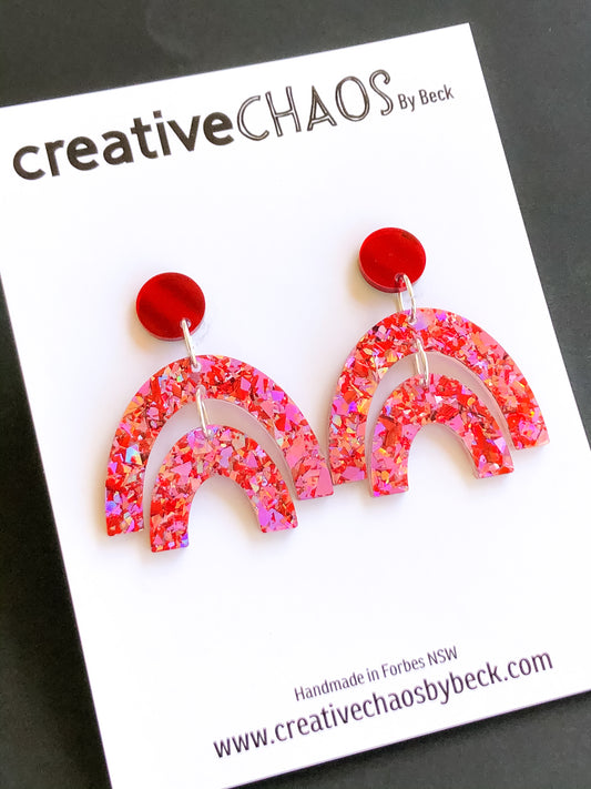 Pink on Red, Red on Pink Rainbow Dangle
