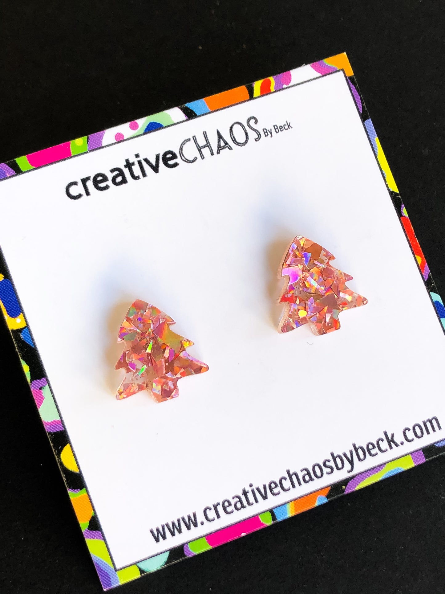 Christmas Tree Holographic Rose Gold Chunky Glitter Stud