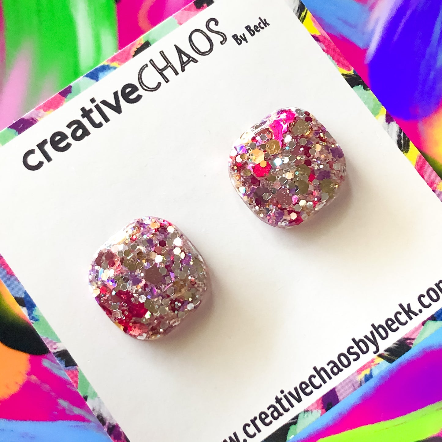 Rounded Square Glitter Stud