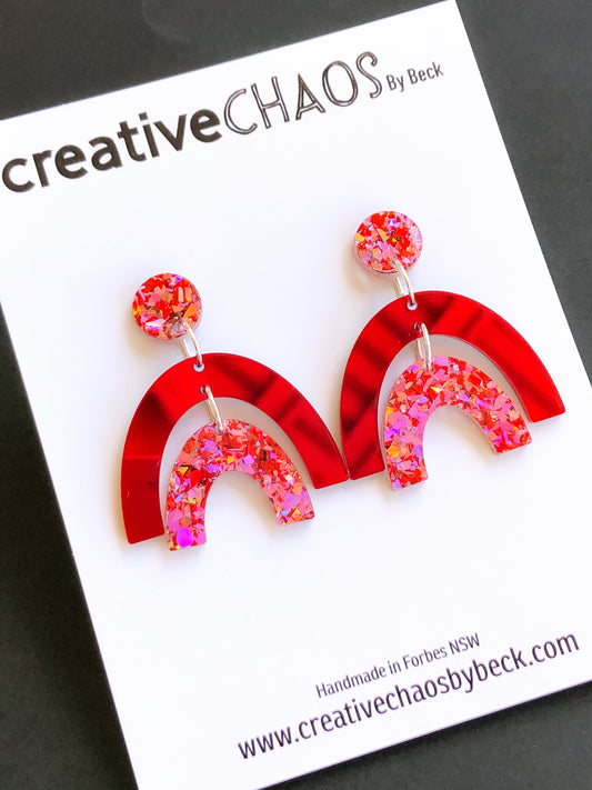 Pink on Red, Red on Pink Rainbow Dangle