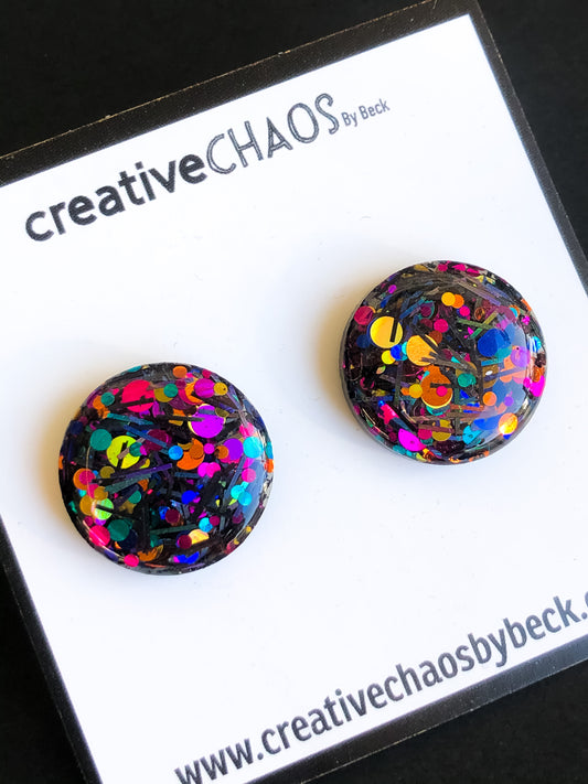Multi Coloured Glitter Medium Stud