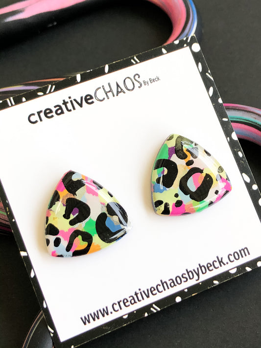 Colourful Leopard Rounded Triangle Stud (12)